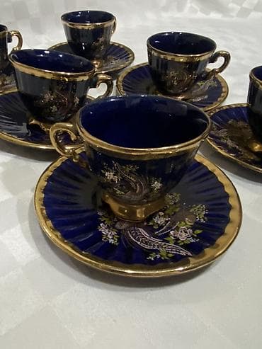 cofee: Qəhvə dəsti, rəng - Göy, Keramika, 6 nəfərlik — 1