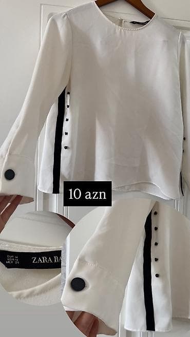 usta geyimi: Zara Basic qadın bluzası - Rəng: ağ, detallarda qara - Model — 1