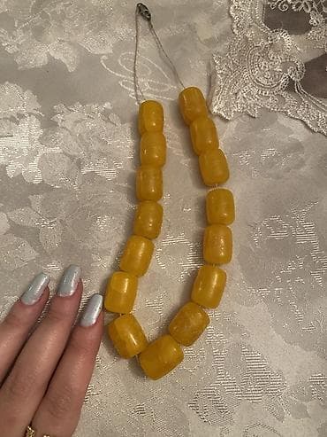 ucuz alyans: Təmiz Kəhrəba - Sarı boyunbağı: iri, fıçı formalı, yumşaq bucaqlı — 1