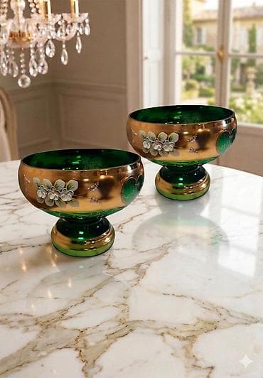 İki ədəd dekorativ şüşə qab – klassik bədii boyama ilə - Material