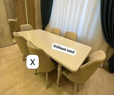 Mətbəx/Qonaq otağı üçün yemək dəsti - Dəst: düzbucaqlı stol + 6 ədəd