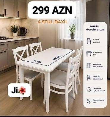 Mətbəx üçün masa və oturma dəstləri Variant 1 – Masa + 4 stul - Ölçü