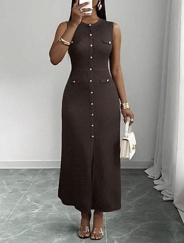 dress: SHEİN TƏZƏ Qadın maxi don – tünd qəhvəyi, qolsuz, düyməli - Model — 1