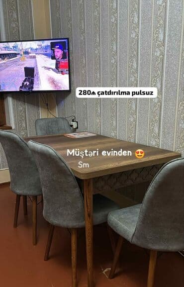 Masa və oturacaq dəstləri: Mətbəx üçün, Yeni, Açılan, Dördbucaq masa, 4 stul — 1