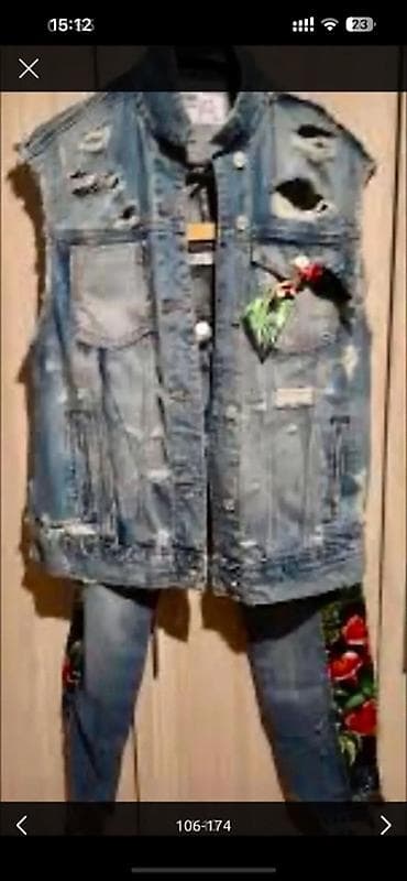 zara dest: Qadınlar üçün denim dəst – cins jilet və şalvar - Tərz — 1