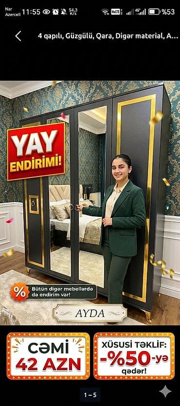 Шкафы: 4 двери, С зеркалом, Черный, Другой материал, Распашной, Прямой шкаф — 1