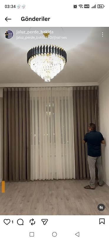 Şkaf-karniz sistemli pərdə və jalüz həlləri - İkiqat pərdə komplekti