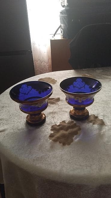 yuxuda mürəbbə görmək: Mavi şüşədən dekorativ qədəh/qasə cütü - Material: qalın, parlaq — 1