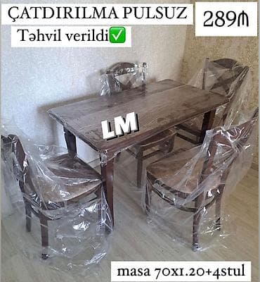 Mətbəx üçün, Yeni, Açılmayan, Dördbucaq masa, 4 stul