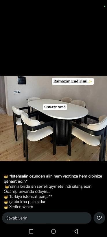 stol destleri: Açılmayan, Oval masa, 6 stul — 2