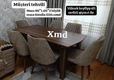 2ci el mebeler: Masa və 6 stul dəsti – Xmd • Komplekt: 1 yemək masası + 6 ədəd stul — 3