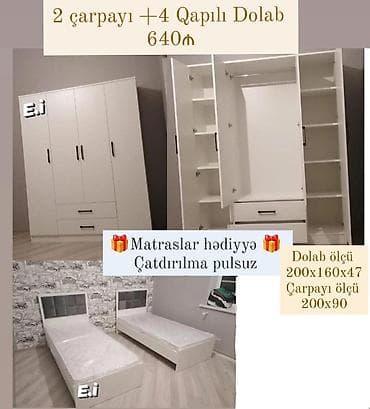 karaca azadliq: 2 təknəfərlik çarpayı, Dolab, Yeni — 1