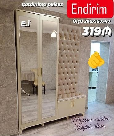 islenmis dolab satilir: Yeni, 2 qapılı, Güzgülü, Bej, Digər material, Açılan, Düz dolab — 1