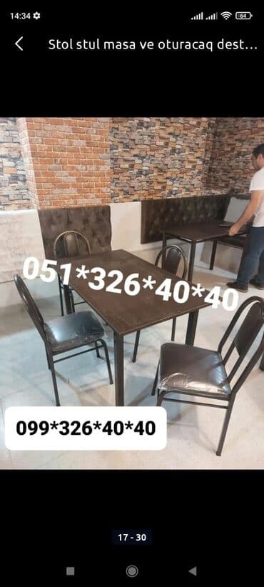 Masa və oturacaq dəstləri: Qonaq otağı üçün, Yeni, Açılan, Dördbucaq masa, 6 stul — 15