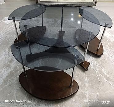 təkərli stol: Yumru masa, Transformer, Təkərli, Şüşə — 1