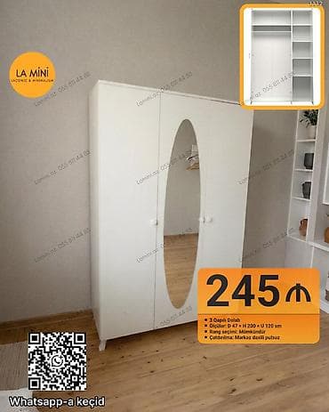 metbex skaf: 3 qapılı, Güzgülü, Ağ, Açılan, Düz dolab — 1