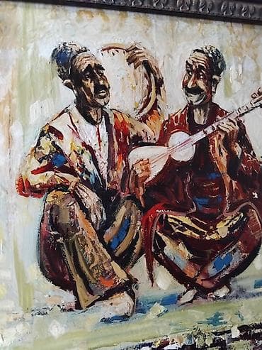 tibbe aid sekiller: - Rəsm əsəri: Üç ifaçıdan ibarət xalq musiqi səhnəsi (saz/ud tipli — 3
