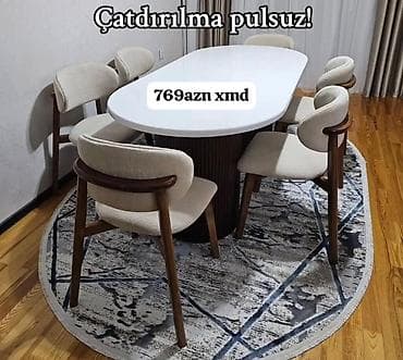rr mebel: Modern yemək masası və 6 ədəd stul dəsti - Masa: uzunsov/oval — 1
