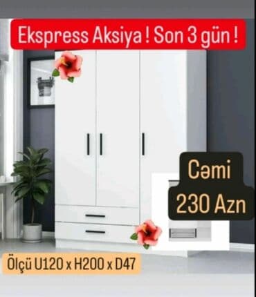ikinci el şkaf: Новый, Распашной, 3 двери Прямой шкаф, Шкаф-вешалка, Азербайджан — 1