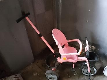 Uşaq üçtəkərli velosipedi – itələmə saplı - Rəng: çəhrayı - 3 təkərli