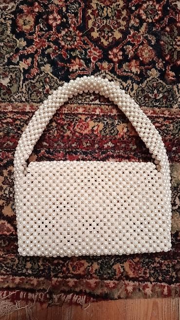 Сумки: Mirvari fakturalı əl işi çanta - Material: Süni mirvari boncuklardan — 1