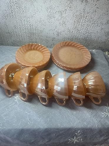 Çay dəsti, rəng - Qəhvəyi, Şüşə, 6 nəfərlik