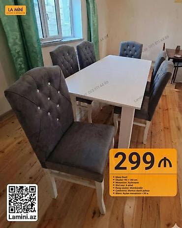 Qonaq otağı üçün, Açılan, Dördbucaq masa, 6 stul