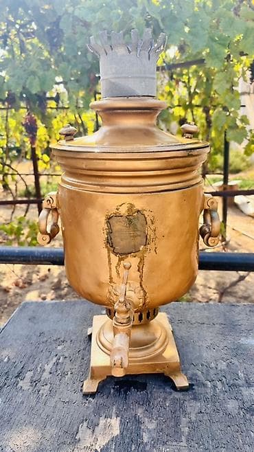 elektrikli samavar: Antik samovar – kömür/odunla işləyən klassik model ORJİNALDIR Real — 1