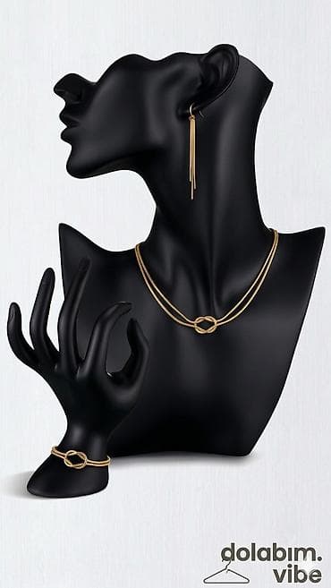 Qızılı rəngdə zərgərlik dəsti Rəngi getmir, qaralmır - Tərkib: metal