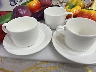 qab dəstləri: Çay dəsti, rəng - Ağ, Farfor — 6