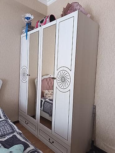 İşlənmiş, 4 qapılı, Güzgülü, Ağ, Taxta, Açılan, Düz dolab — 2