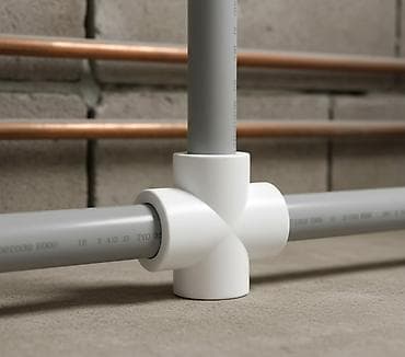 Ağ rəngli T formalı boru birləşməsi santexnika sistemlərində şaxələnmə