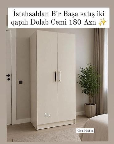 dola: İki qapılı dolab - Minimalist dizayn, açıq krem rəng - Düz xətlər — 1
