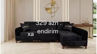 Müasir dizaynlı künc divan - Rəng: dərin qara - Material: yumşaq