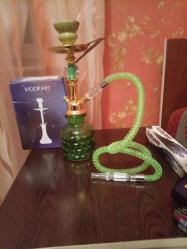 hookah: Mini nərgilə dəsti - Rəng: yaşıl və qızılı tonlarda - Şüşə kolba — 2