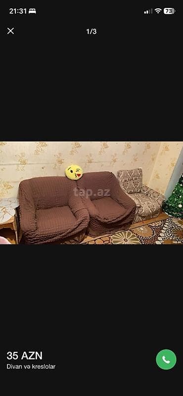 kreslo tek: Məhsul: Divan və kreslolar dəsti - Tərkib: 1 ədəd divan, 2 ədəd — 1