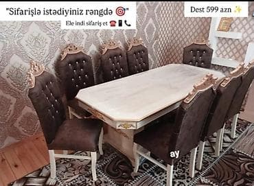 stul stol: Qonaq otağı üçün, Yeni, Açılmayan, Dördbucaq masa, 8 stul — 1