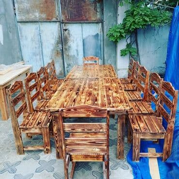 taxt doşəyi: Yeni, Kvadrat masa, Açılmayan, Stullar ilə, Taxta, Azərbaycan — 8