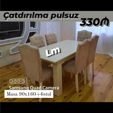 laminat qiyməti: Qonaq otağı üçün, Yeni, Açılan, Dördbucaq masa, 6 stul — 1