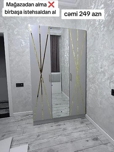 Müasir dizaynlı 3 qapılı dolab. Model açıq boz rəngdə hazırlanıb və — 1