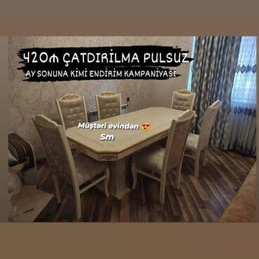 stol desdi: Qonaq otağı üçün, Yeni, Açılmayan, Dördbucaq masa, 6 stul — 8