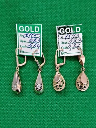 tek qas sirga modelleri: Sırğa, Sarı qızıl, 583 Əyar — 8