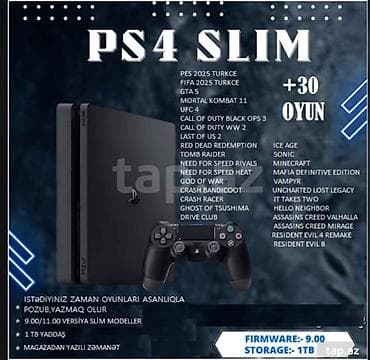 plesteşin: PS4 Slim oyun konsolu – 1 TB yaddaş, firmware 9.00 Xüsusiyyətlər: - 1 — 1