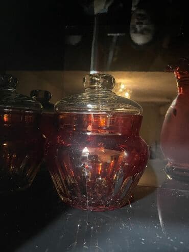 Mətbəx aksesuarları: 2 ədəd Şüşə qab – dekorativ qapaqlı konfetlik/şirniyyat qabı - — 1