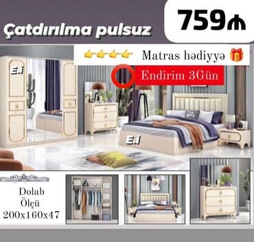 Yataq otağı mebel dəsti Tərkibi: - 3 qapılı dolab: güzgülü orta qapı
