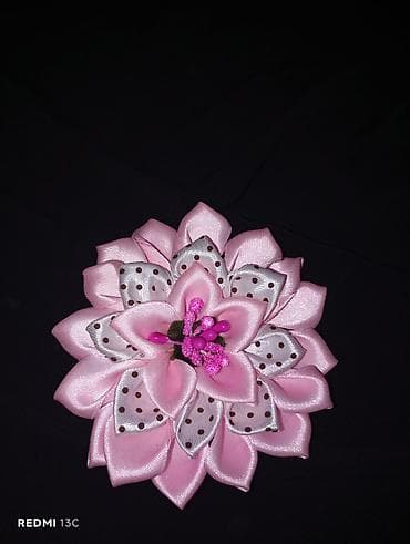 saç dərmanı: Zərif saç aksesuarı – lentdən hazırlanmış çiçək broş-klips - Rəng — 3