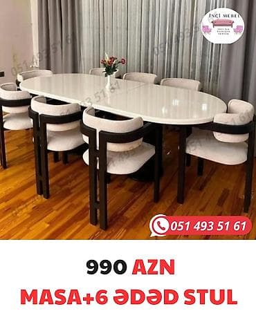 Qonaq otağı üçün, Yeni, Açılmayan, Oval masa, 6 stul