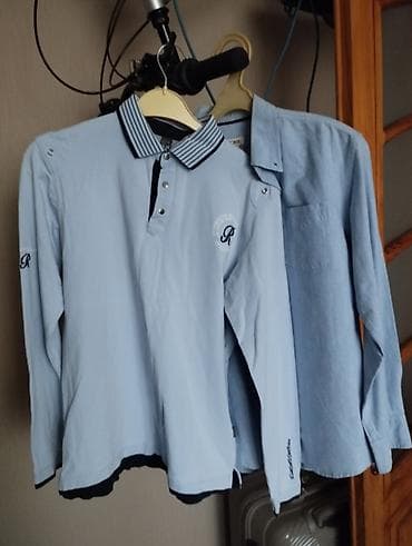 Рубашки: 2 ədəd uşağ üst geyimi dəsti 12-14 yaş - Açıq-mavi rəngdə uzunqollu — 2