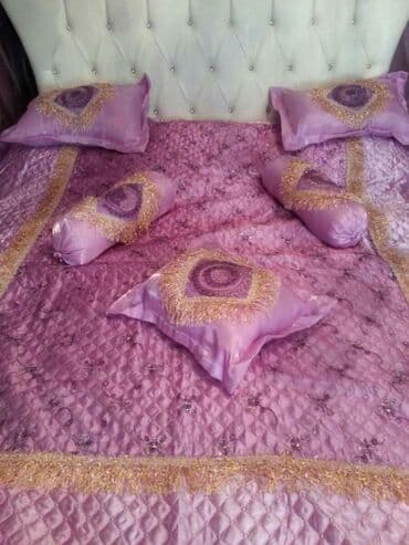 продажа ламината: Для кровати Новый С бисером цвет - Сиреневый Покрывало — 1