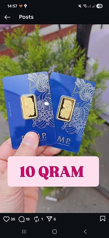 24 karat qızıl qiyməti: Məhsul: PAMP Suisse qızıl külçəsi - Çəki: 10 qram (hər ədəd) - Marka — 1